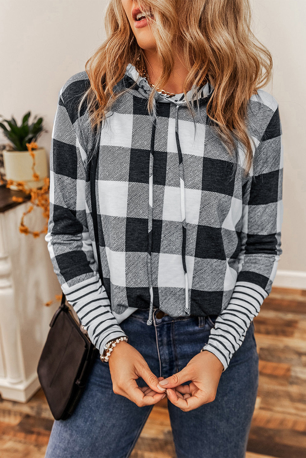 October Plaid Drawstring Hoodie