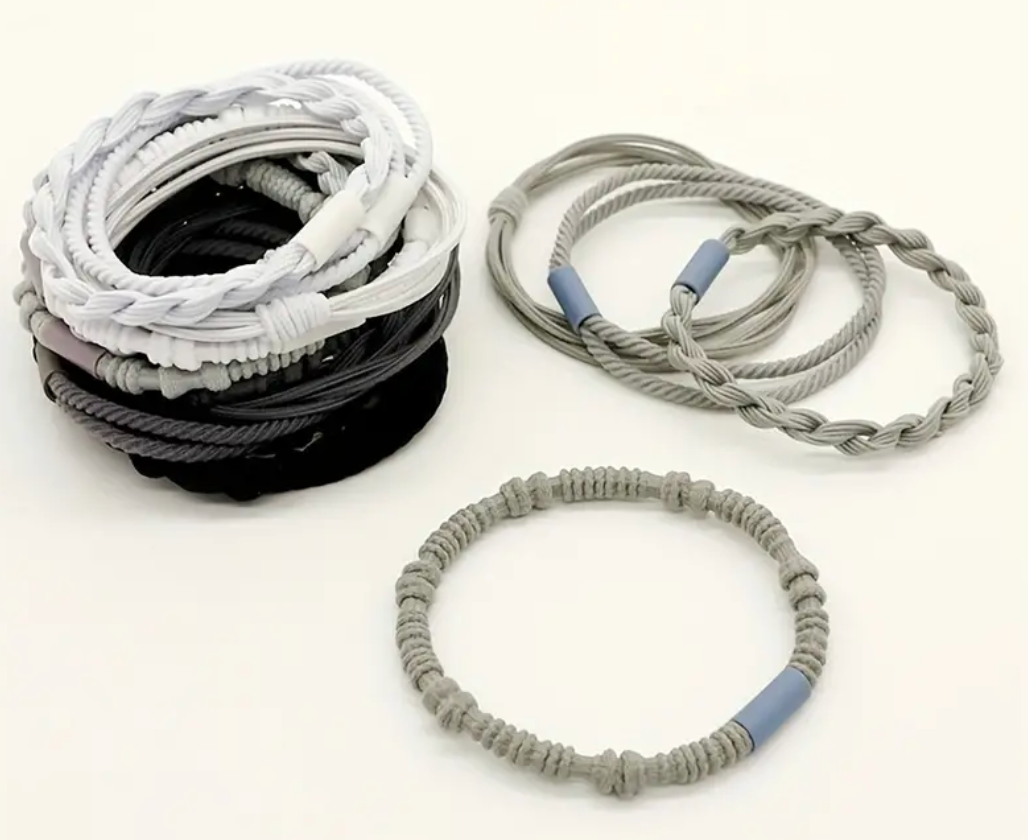 Boho Hair Tie Set (20pc) Black White Grey