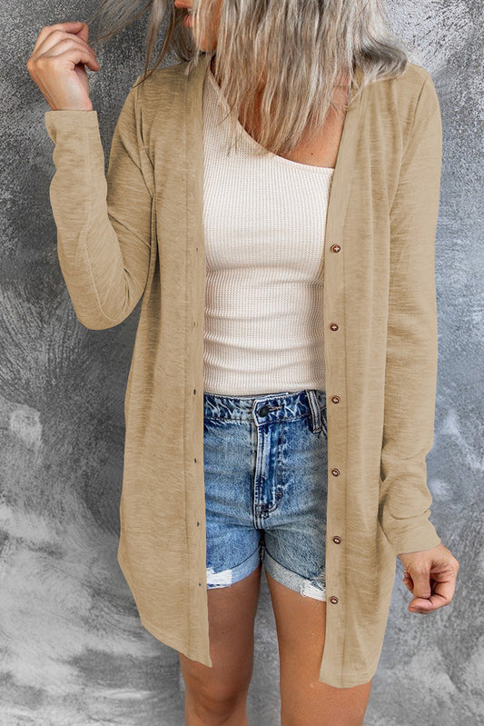 Solid Color Open-Front Buttons Cardigan