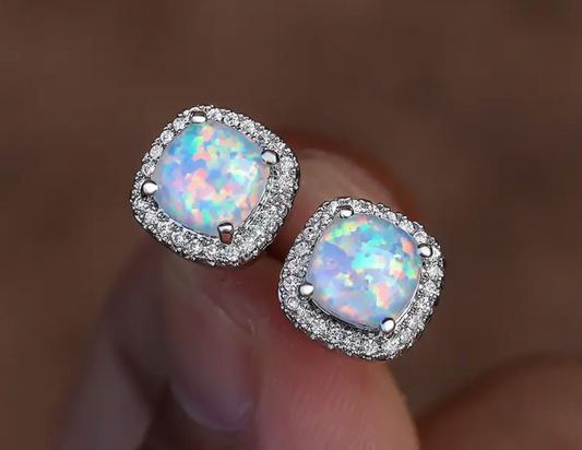 Silver Opal Studs